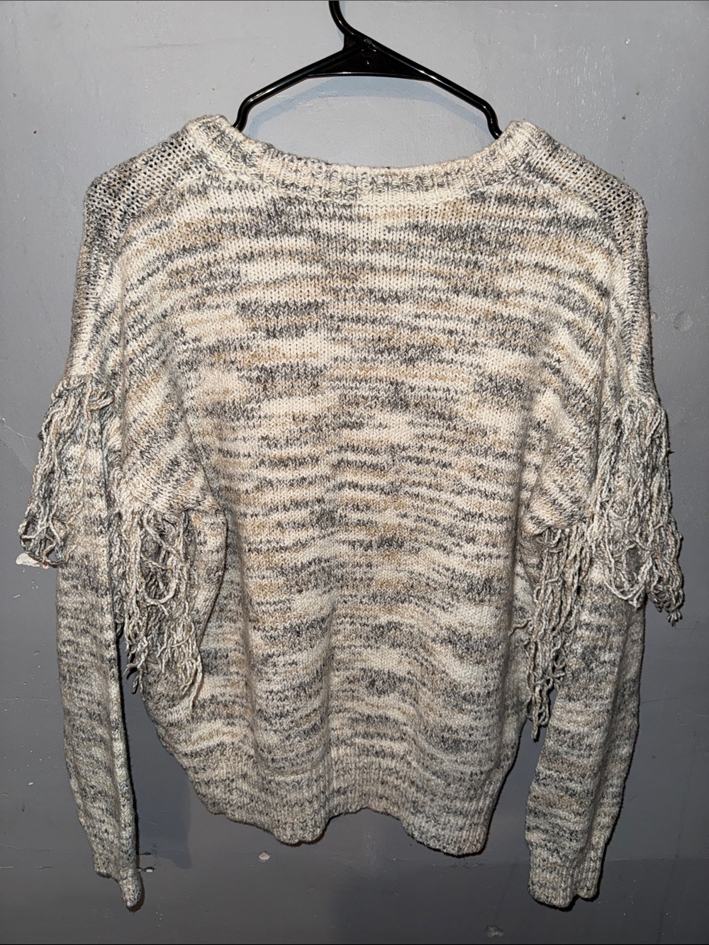Calvin Klein Marled Fringe Crewneck Sweater - Cream & Gray - Picture 3 of 3